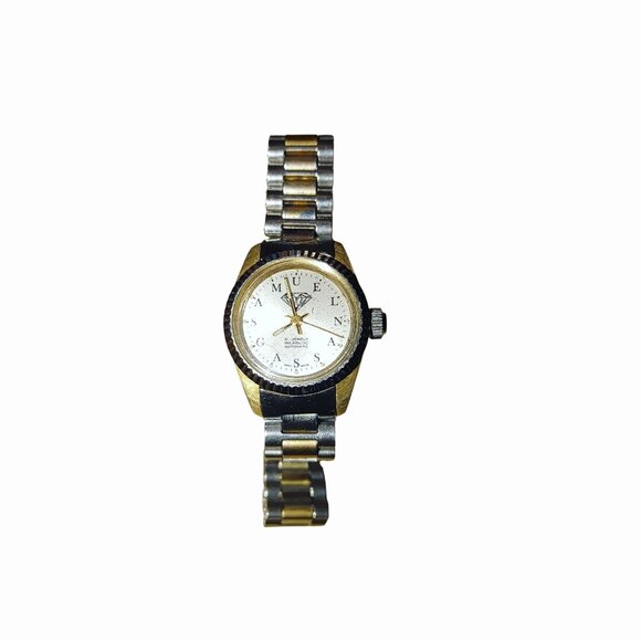Samuel Gassan Ronda Matic 4138 Automatic Watch Vintage1980s Two Tone Bracelet
